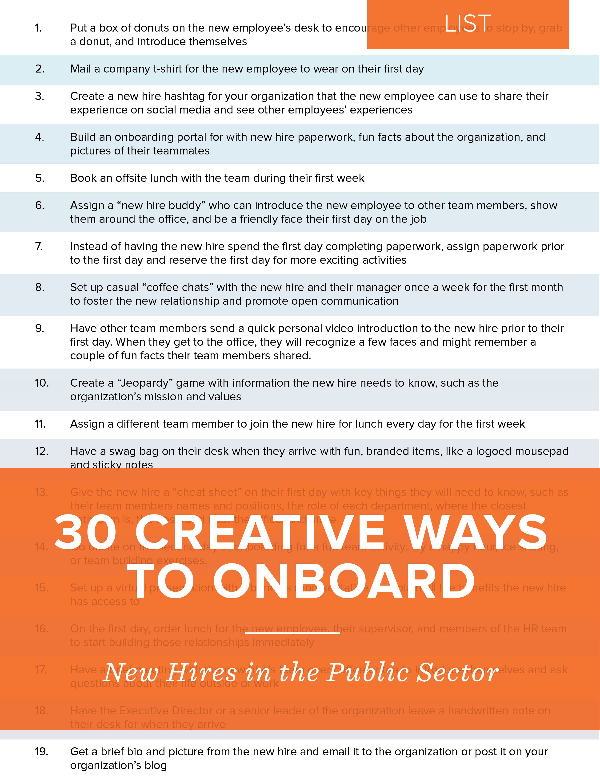 30 Creative Ways to Onboard New Hires in the Public Sector